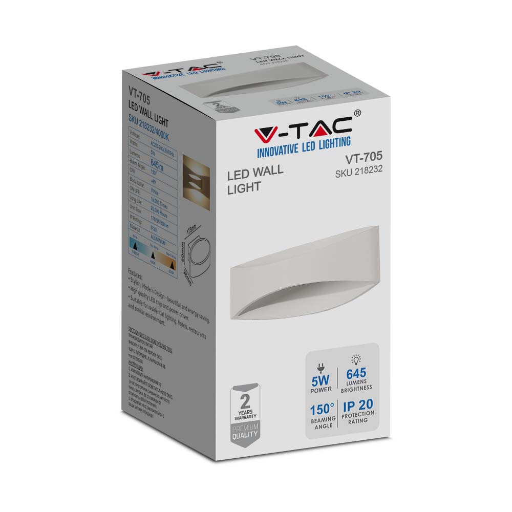5W Lampa ścienna LED / Barwa:4000K / Obudowa: Biały / IP20