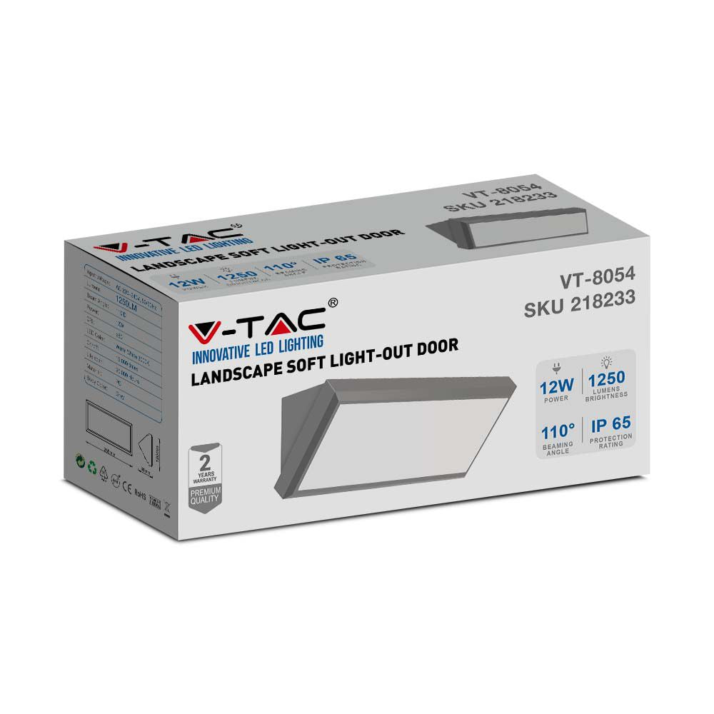 12W Lampa ścienna LED / Ukośna / Barwa:6400K / Obudowa: Szara