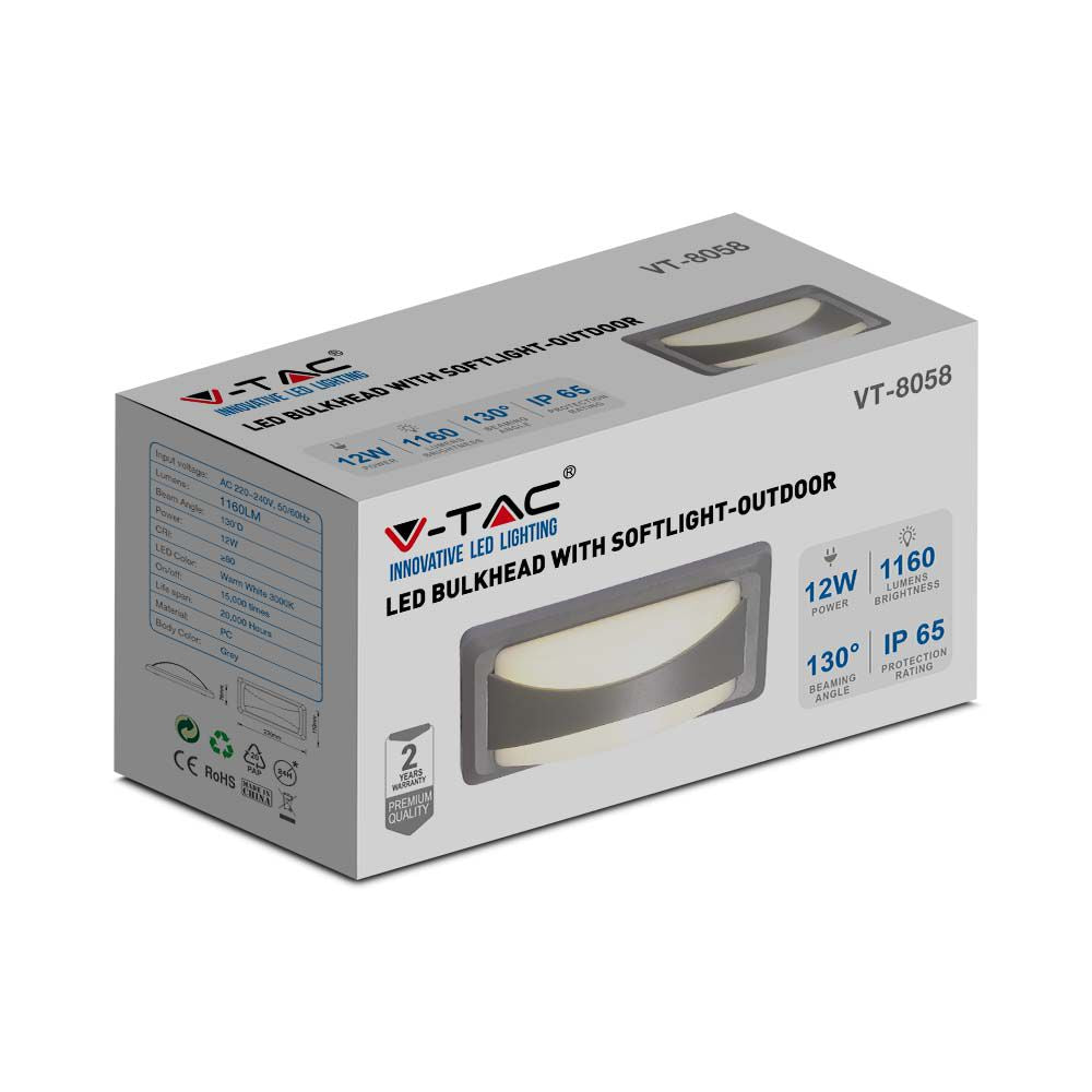 12W Lampa ścienna LED / Barwa:3000K / Obudowa: Szara