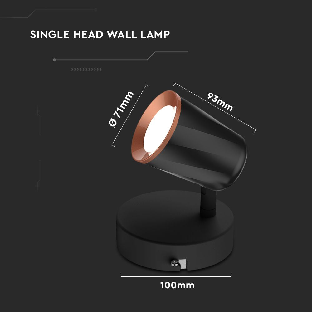 6W Kinkiet LED / Barwa: 3000K / Czarny - Pierścień miedź