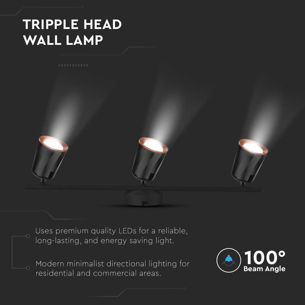 15W Lampa sufitowa / Barwa:3000K / Czarny - Pierścień miedź