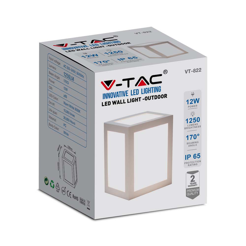12W Lampa ścienna LED / Barwa:3000K / Obudowa: Biała