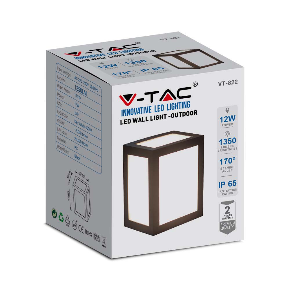 12W Lampa ścienna LED / Barwa:4000K / Obudowa: Czarna