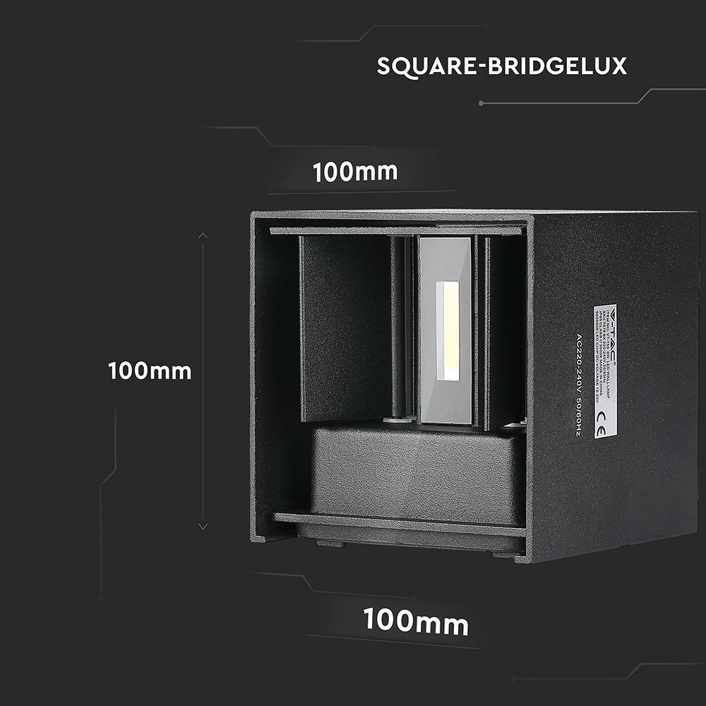 11W Kinkiet kwadratowy LED / CHIP BRIDGELUX / Barwa:3000K / Czarny