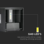 11W Kinkiet kwadratowy LED / CHIP BRIDGELUX / Barwa:4000K / Czarny
