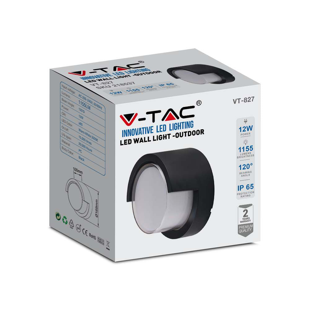 12W Lampa ścienna LED / Barwa:4000K/ Czarny / Okrągła