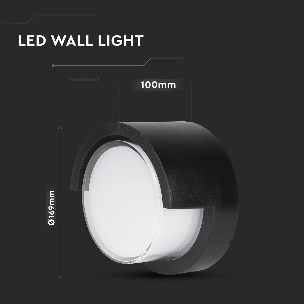 12W Lampa ścienna LED / Barwa:3000K / Czarny / Okrągła