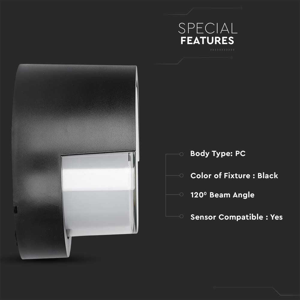 12W Lampa ścienna LED / Barwa:4000K/ Czarny / Okrągła