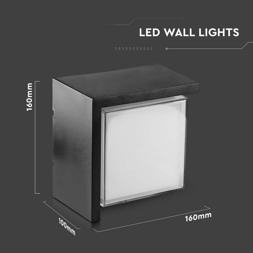 12W Lampa ścienna LED / Barwa:3000K / Czarny / Kwadratowa