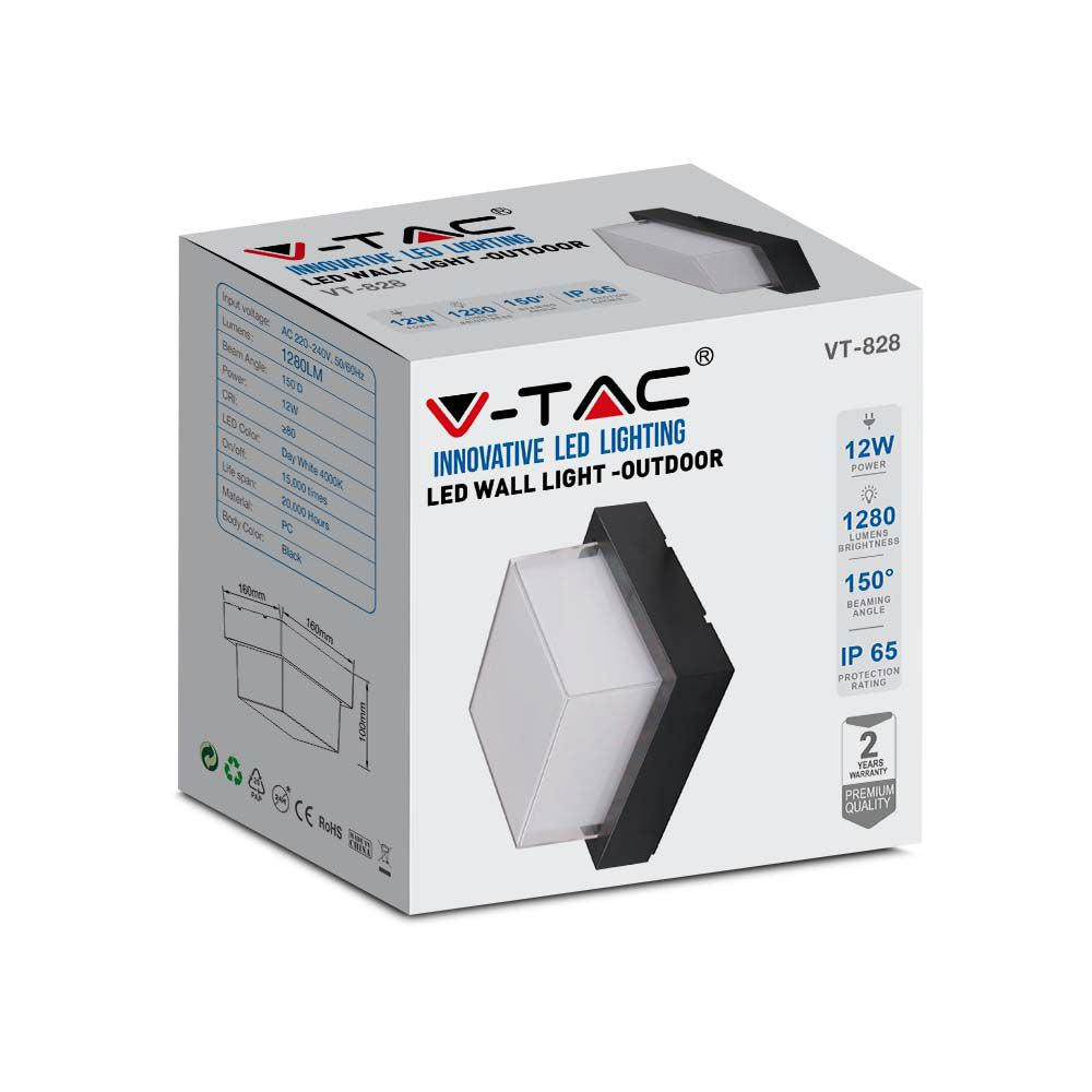 12W Lampa ścienna LED / Barwa:4000K/ Czarny / Kwadratowa