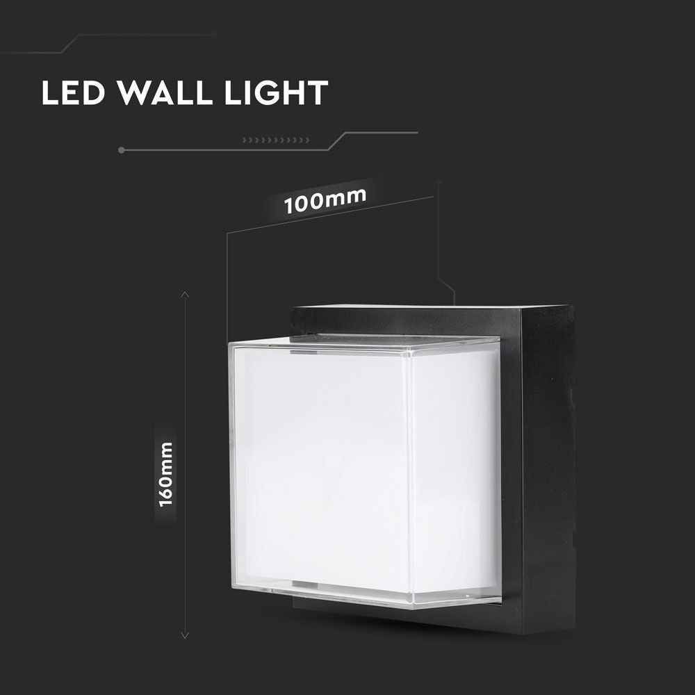 12W Lampa ścienna LED / Barwa:3000K / Czarny / Kwadratowa