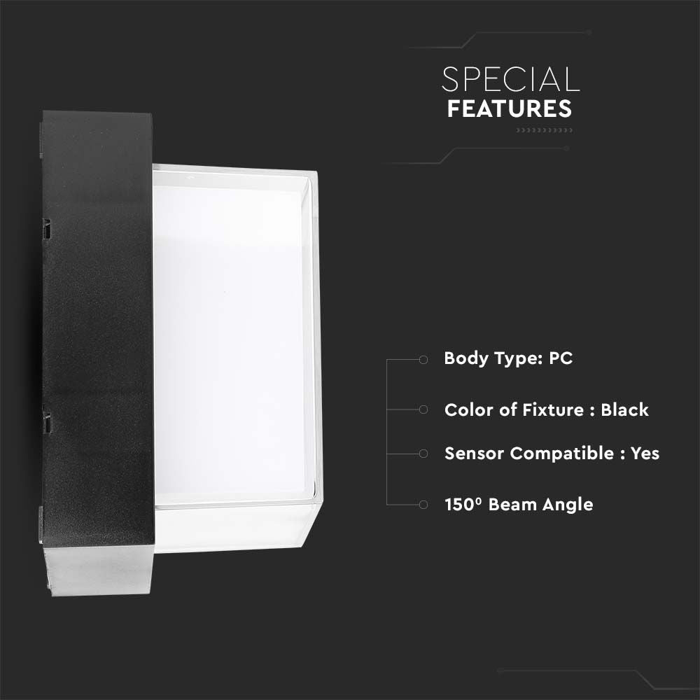 12W Lampa ścienna LED / Barwa:3000K / Czarny / Kwadratowa