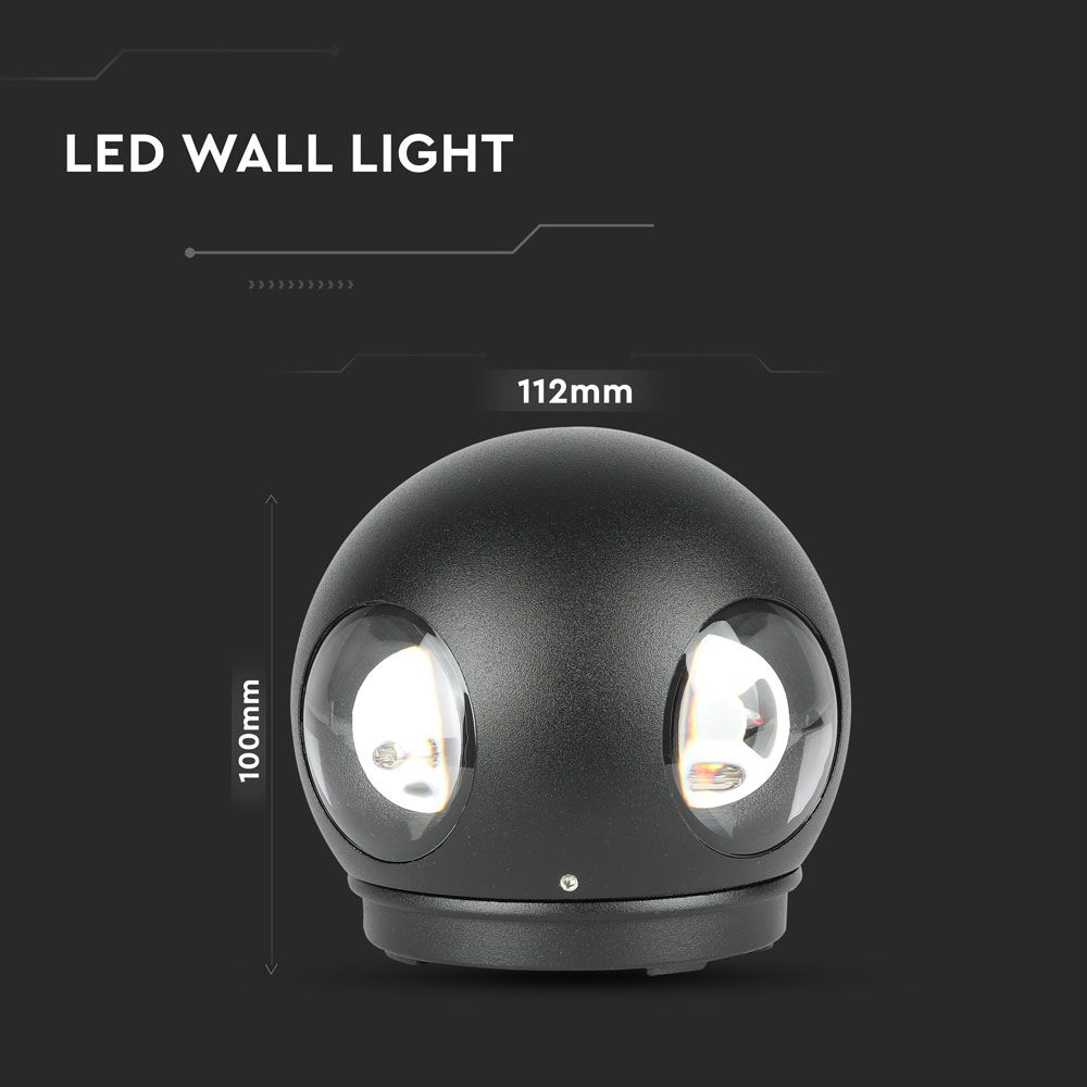 4W Lampa ścienna LED / Kula / Barwa:3000K / IP65 / Obudowa: Czarna