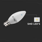 5.5W C35 Żarówka LED / Chip SAMSUNG / Barwa:3000K / Trzonek:B15