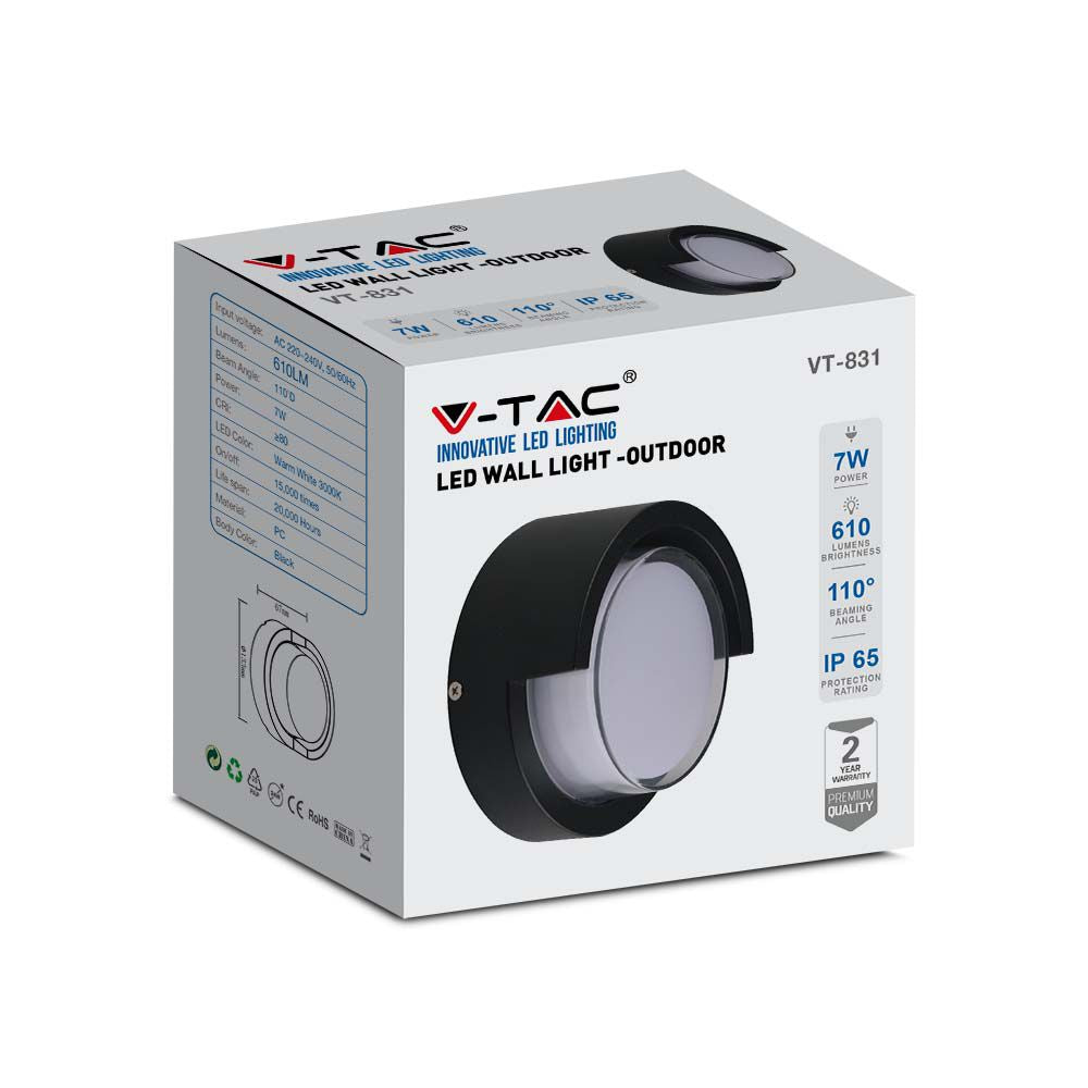 7W Lampa ścienna LED / Barwa:3000K / Obudowa: Czarny / Okrągła