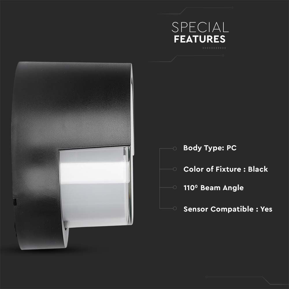 7W Lampa ścienna LED / Barwa:3000K / Obudowa: Czarny / Okrągła