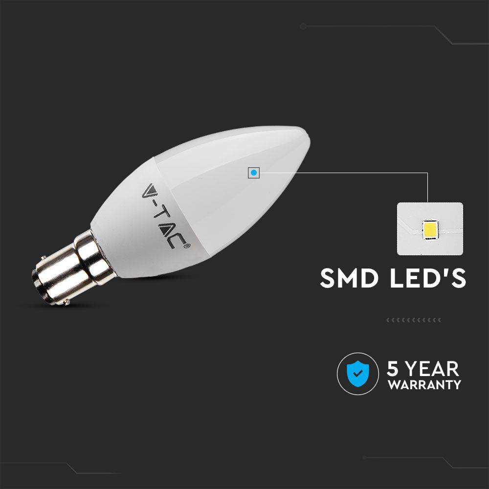 5.5W C35 Żarówka LED / Chip SAMSUNG / Barwa:3000K / Ściemniana / Trzonek:B15