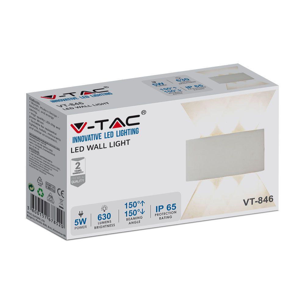 5W Lampa ścienna LED / Barwa:3000K / IP65 / Obudowa: Piaskowy