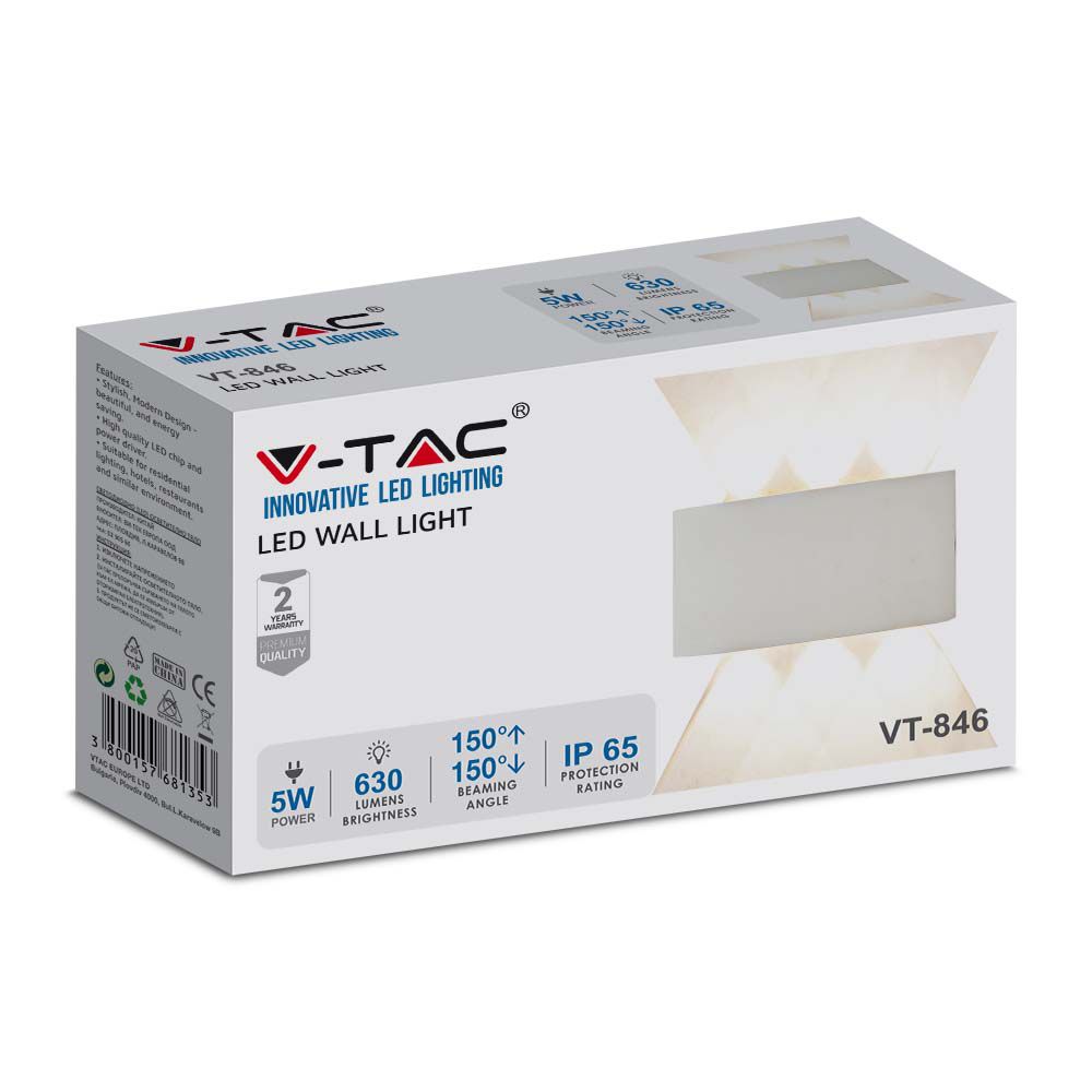 6W Lampa ścienna LED / Barwa:4000K / IP65 / Obudowa: Biała