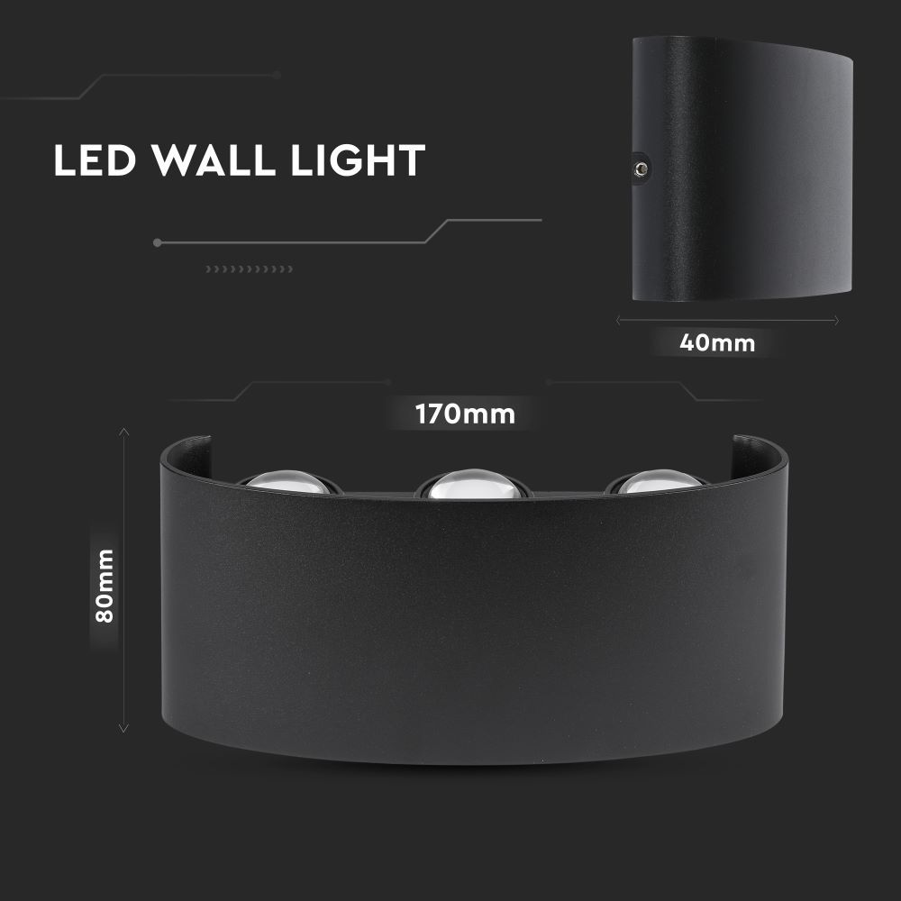 5W Lampa ścienna LED / Barwa:3000K / IP65 / Obudowa: Czarny