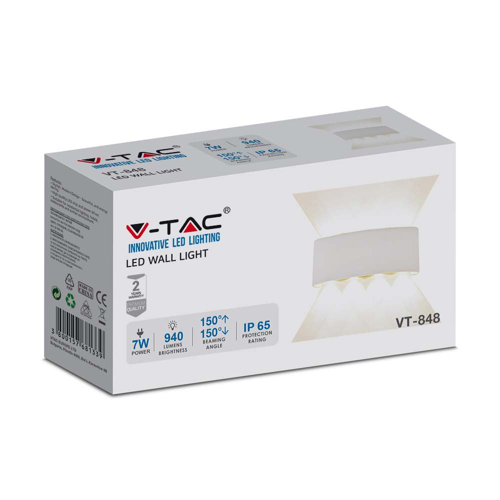 7W Lampa ścienna LED / Barwa:4000K / IP65 / Obudowa: Biała