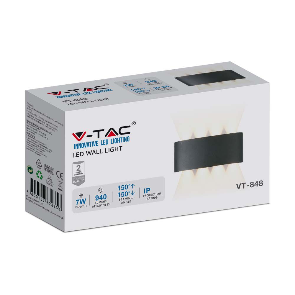 7W Lampa ścienna LED / Barwa:4000K / IP65 / Obudowa: Czarna