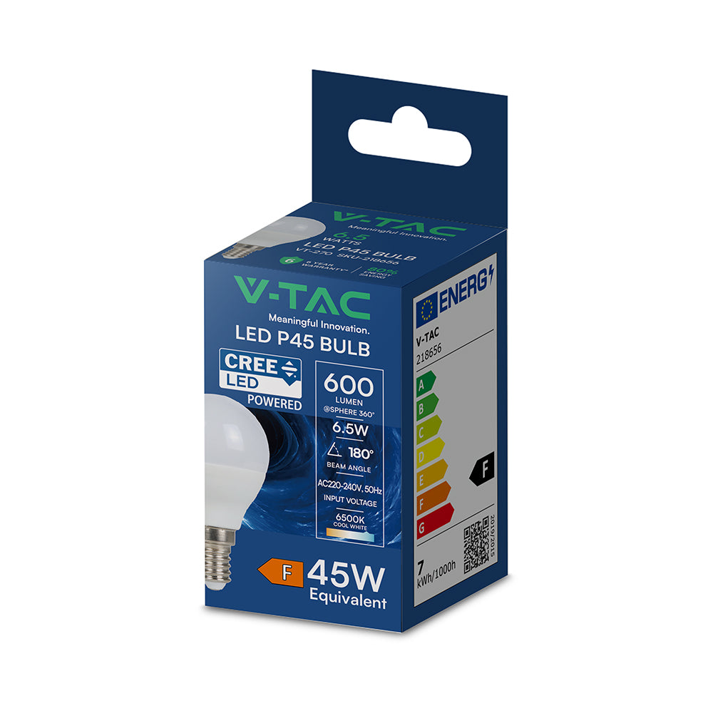6.5W P45 Żarówka LED / Chip CREE / Barwa:6500K / Trzonek:E14 / 6 Lat gwarancji
