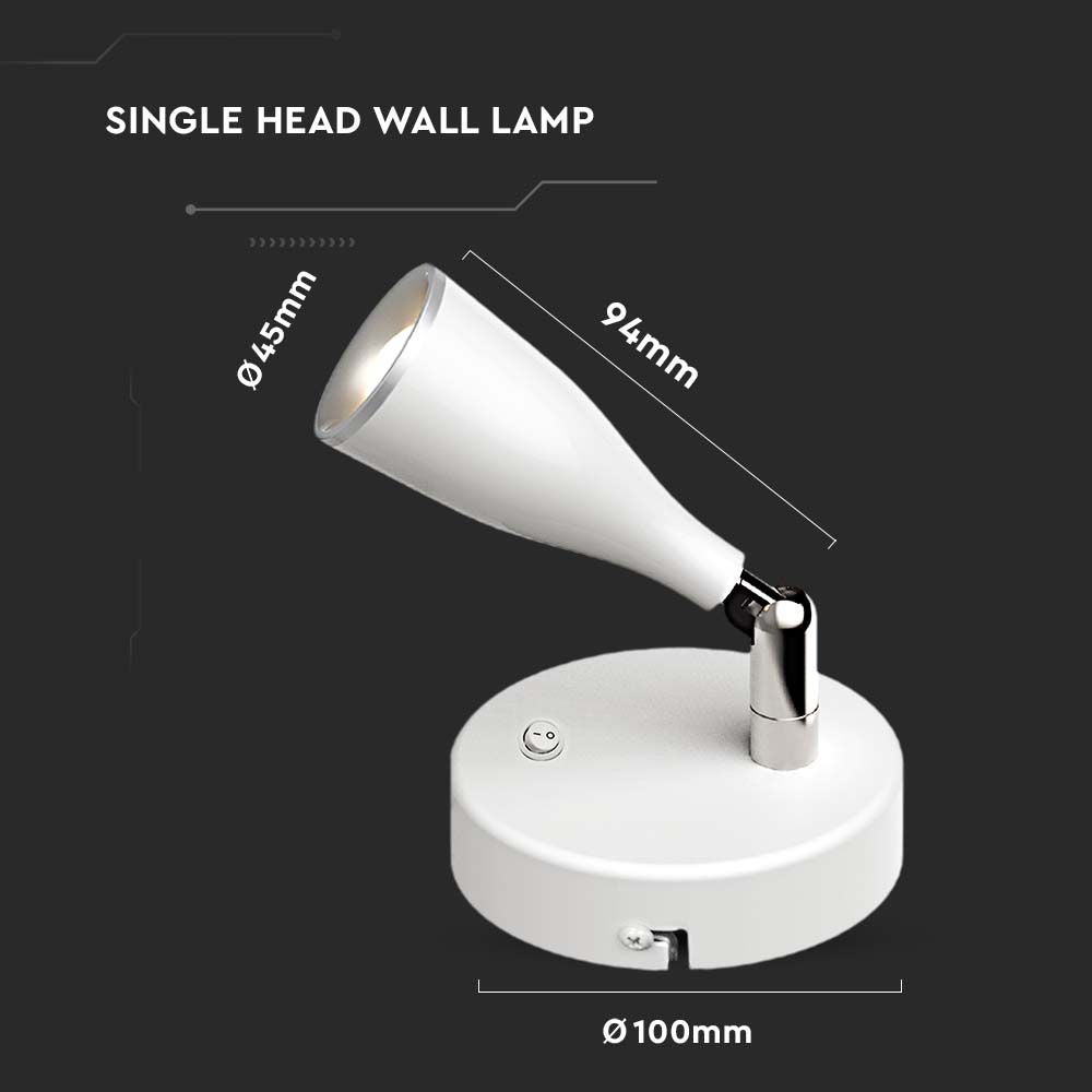 4.5W Kinkiet LED z wyłącznikiem / Barwa:4000K / Biały