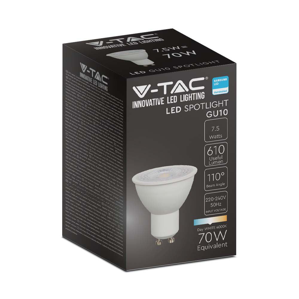 7.5W GU10 Żarówka LED / Chip SAMSUNG / Barwa:4000K / Kąt 110' / Trzonek:GU10