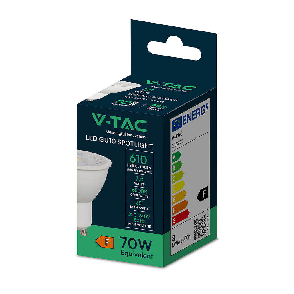 7.5W GU10 Żarówka LED/ Barwa:6500K / Kąt 38' / Trzonek:GU10
