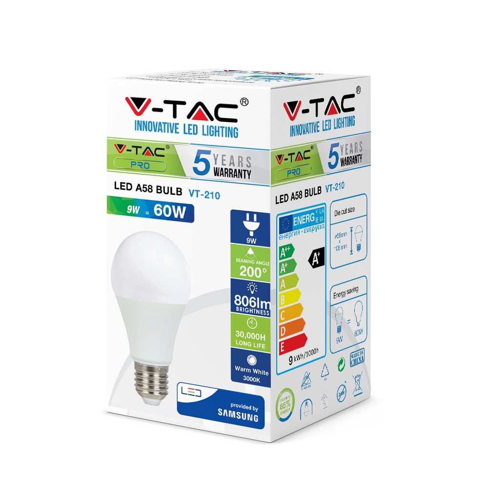 9W A58 Żarówka LED / Chip SAMSUNG / Barwa:4000K / Trzonek:E27