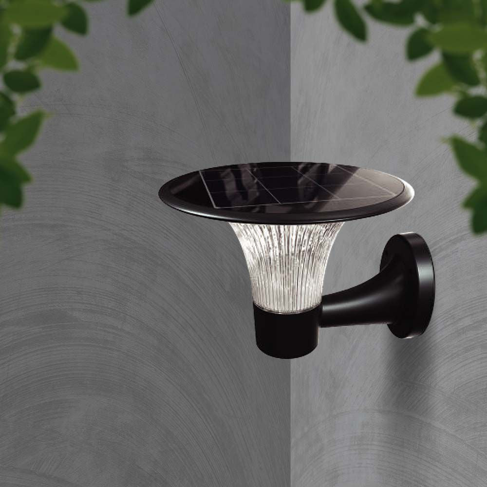 15W Lampa Ścienna LED Solarna / Bateria: LiFePO4 3.2V 6000mA / Barwa: 6000K+4000K / Kolor: Czarny