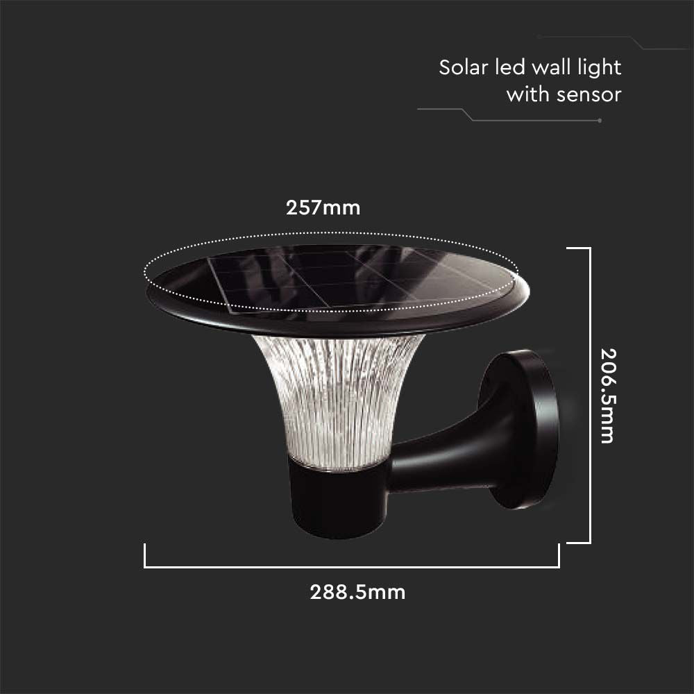 15W Lampa Ścienna LED Solarna / Bateria: LiFePO4 3.2V 6000mA / Barwa: 6000K+4000K / Kolor: Czarny