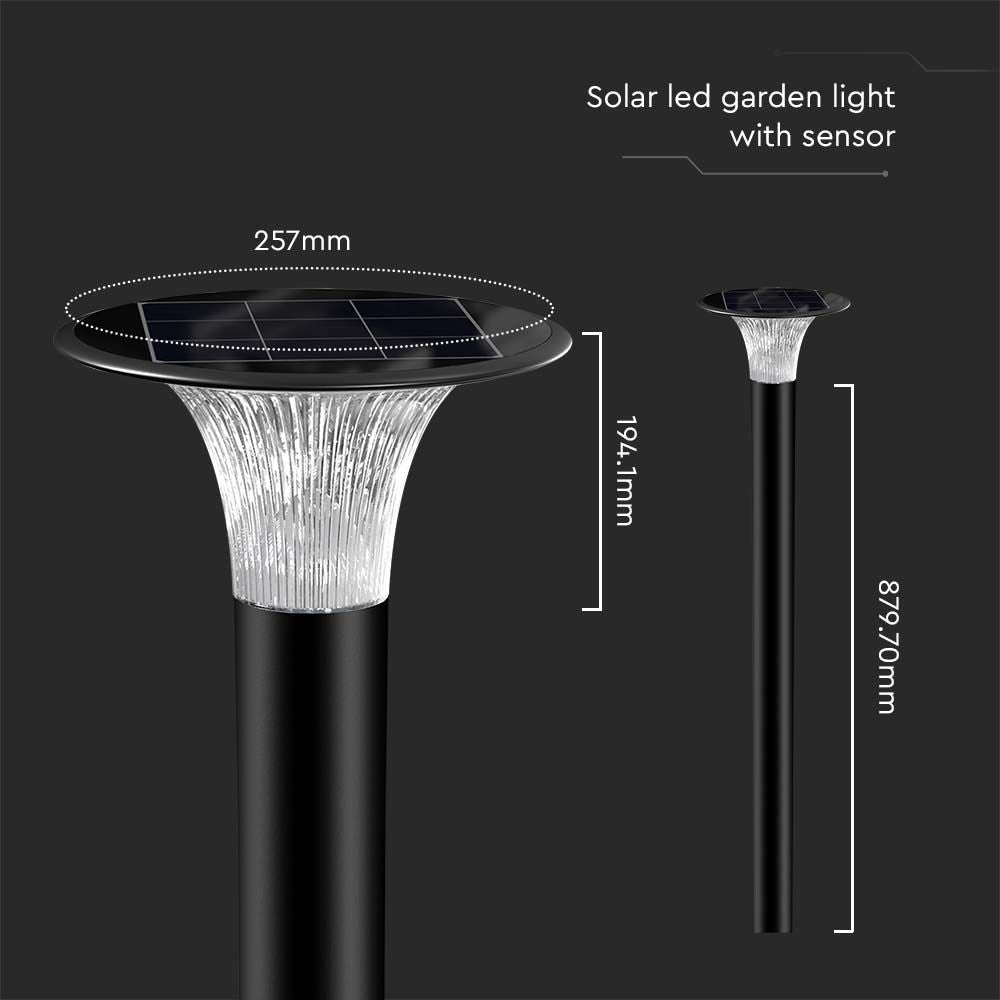 15W Słupek LED Solarny / Bateria: LiFePO4 3.2V 6000mA / Barwa: 6000K+4000K / Kolor: Czarny