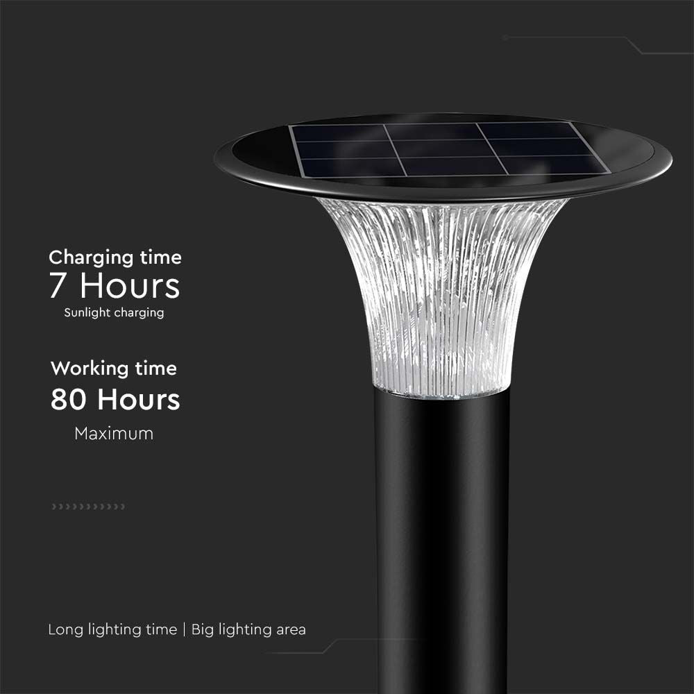 15W Słupek LED Solarny / Bateria: LiFePO4 3.2V 6000mA / Barwa: 6000K+4000K / Kolor: Czarny