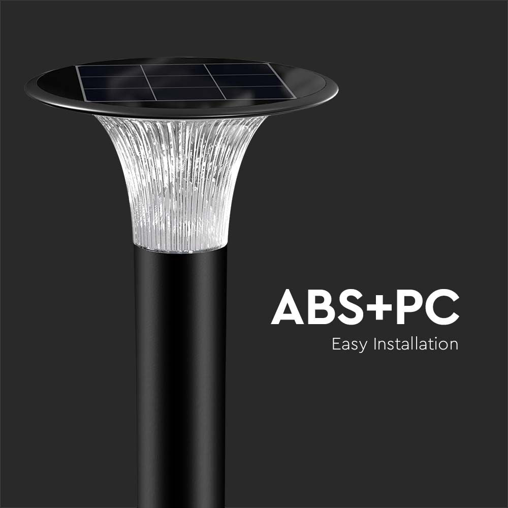 15W Słupek LED Solarny / Bateria: LiFePO4 3.2V 6000mA / Barwa: 6000K+4000K / Kolor: Czarny