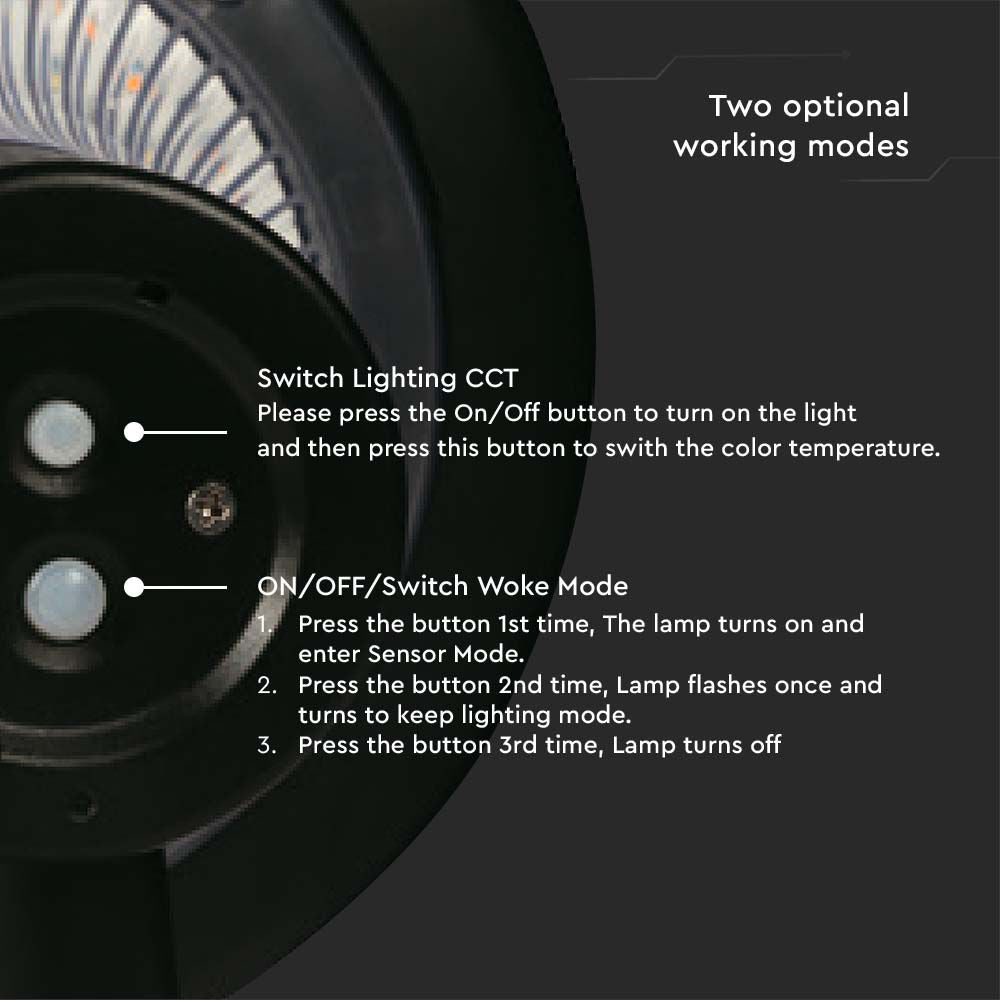 15W Słupek LED Solarny / Bateria: LiFePO4 3.2V 6000mA / Barwa: 6000K+4000K / Kolor: Czarny