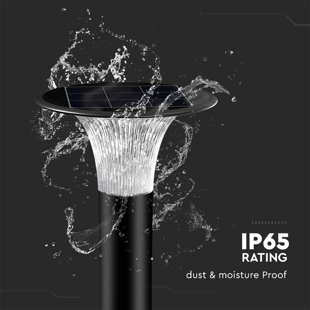 15W Słupek LED Solarny / Bateria: LiFePO4 3.2V 6000mA / Barwa: 6000K+4000K / Kolor: Czarny