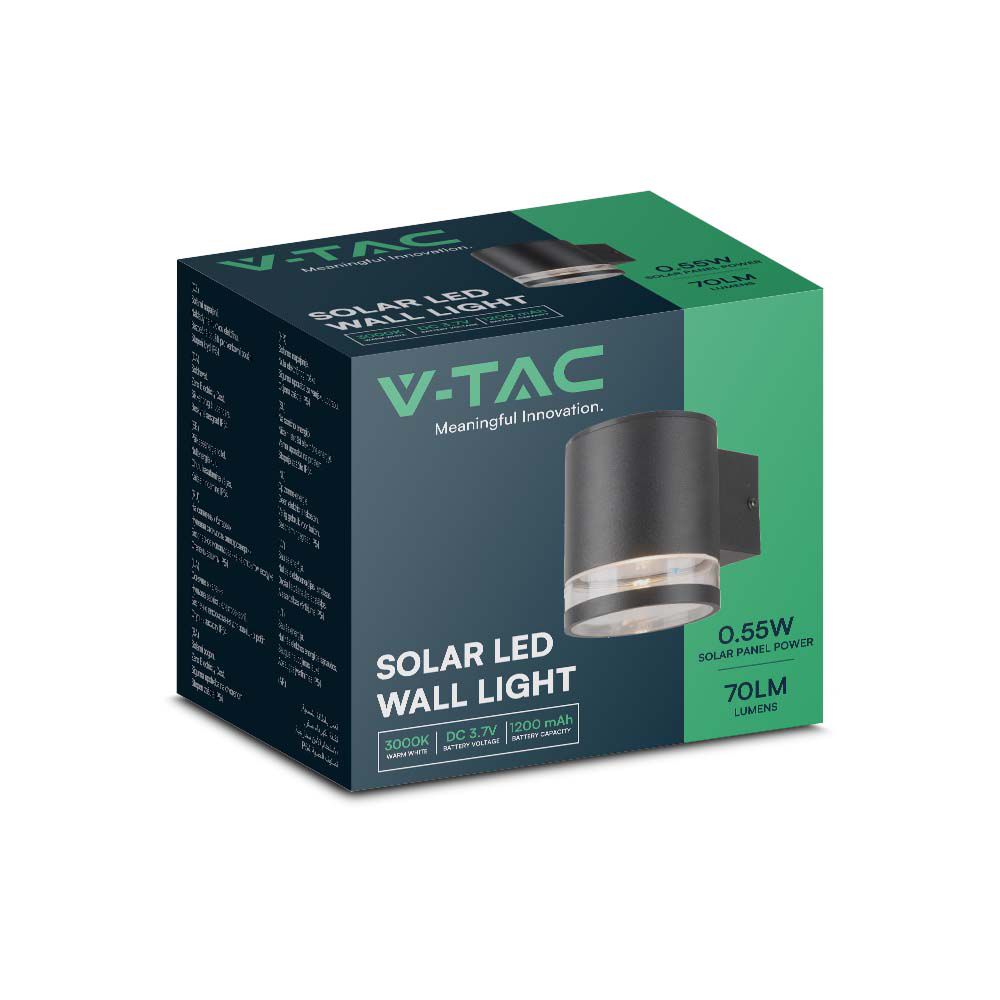 1W Lampa Ścienna LED SMD solarna / Barwa: 3000K / Obudowa: Czarna