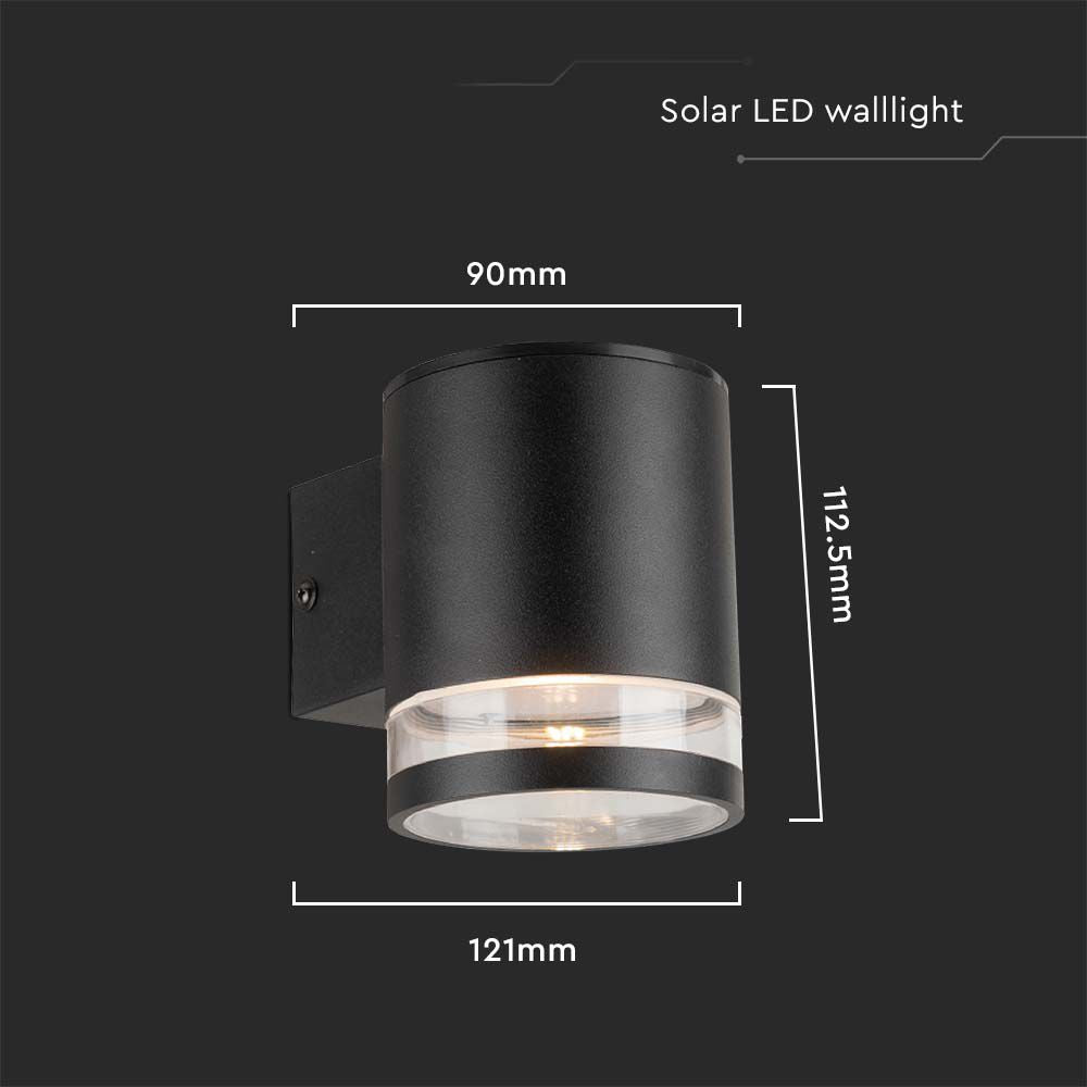 1W Lampa Ścienna LED SMD solarna / Barwa: 3000K / Obudowa: Czarna