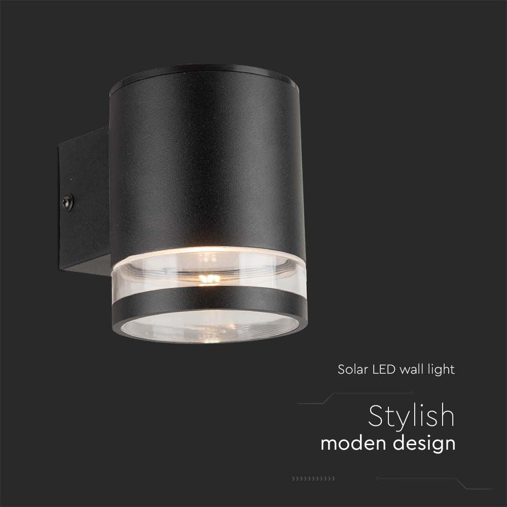 1W Lampa Ścienna LED SMD solarna / Barwa: 3000K / Obudowa: Czarna