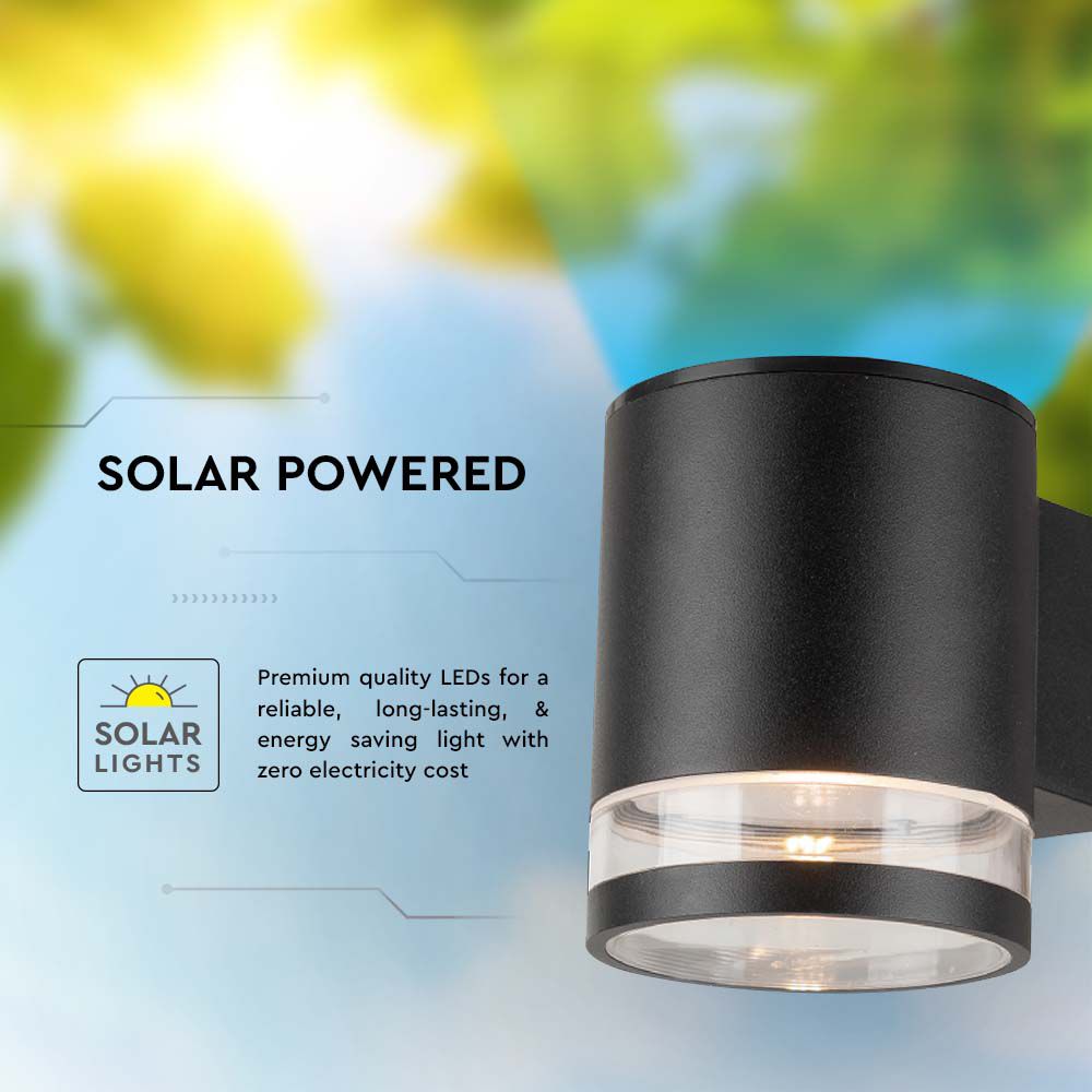 1W Lampa Ścienna LED SMD solarna / Barwa: 3000K / Obudowa: Czarna