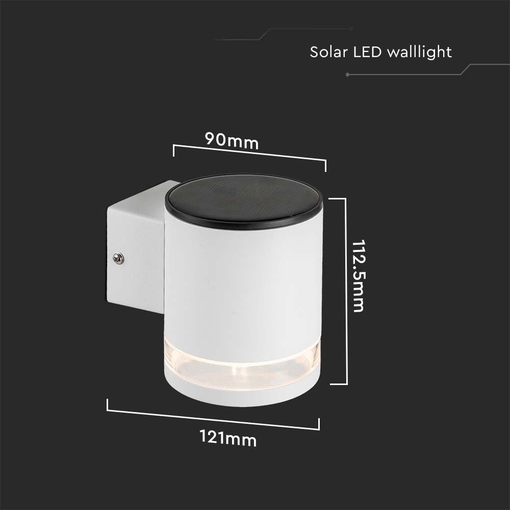 1W Lampa Ścienna LED SMD solarna / Barwa: 3000K / Obudowa: Biała