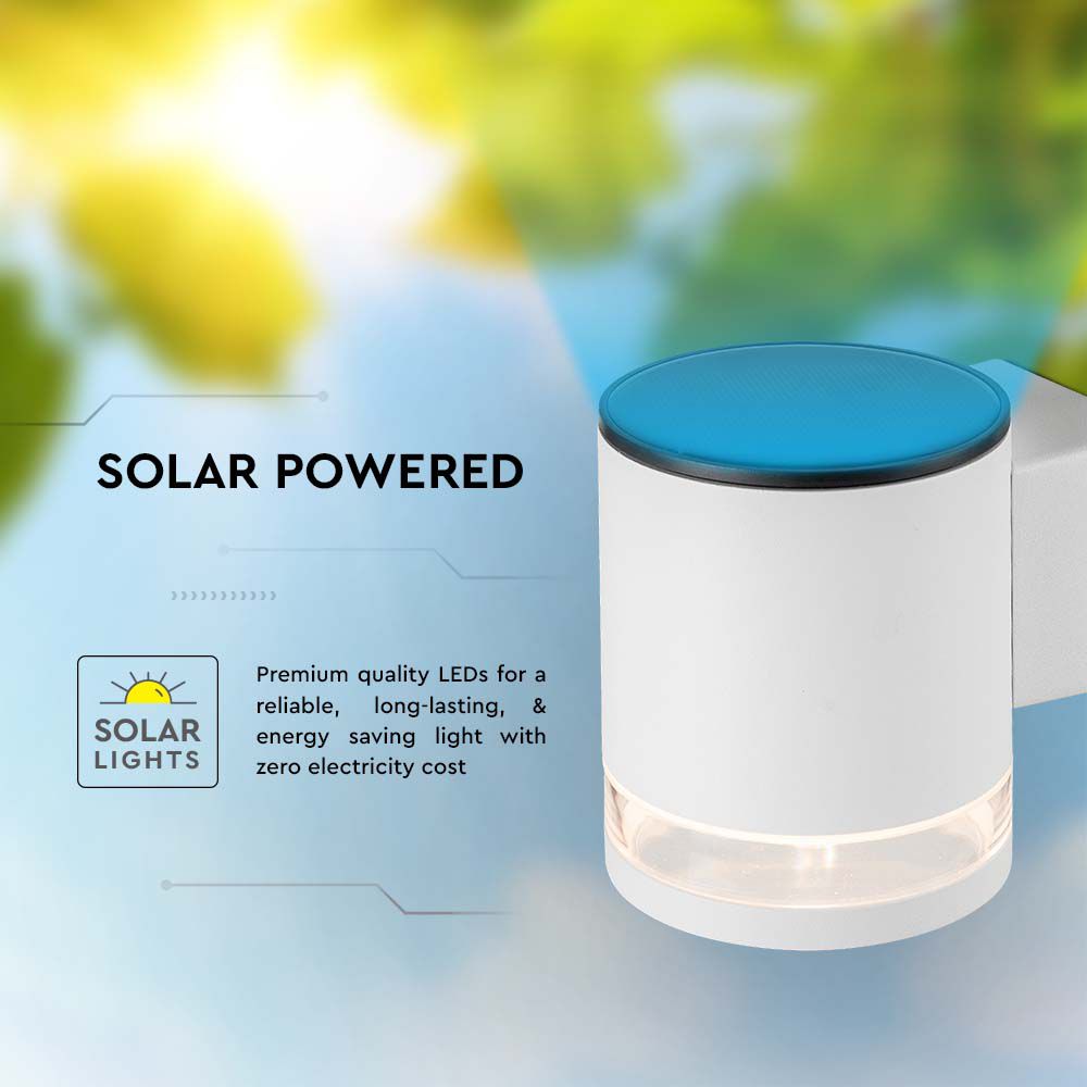 1W Lampa Ścienna LED SMD solarna / Barwa: 3000K / Obudowa: Biała