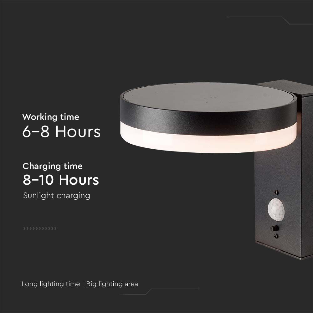 5.5W Lampa ścienna LED SMD solarna z czujnikiem PIR / Barwa: 3000K / Kształt: Okrągła
