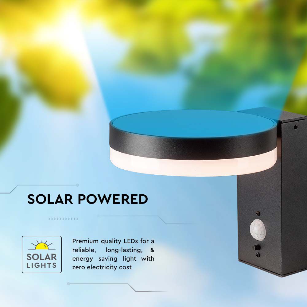 5.5W Lampa ścienna LED SMD solarna z czujnikiem PIR / Barwa: 3000K / Kształt: Okrągła