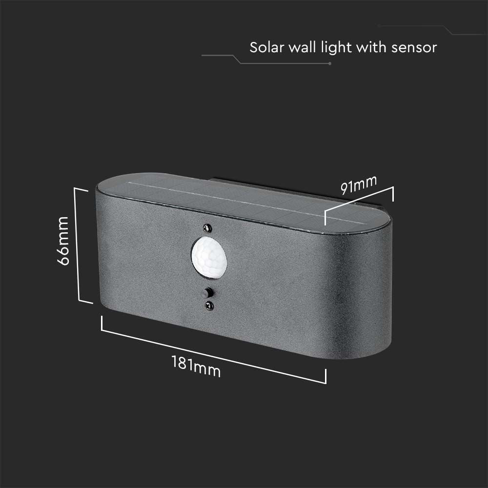 2.5W Lampa ścienna LED SMD solarna z czujnikiem PIR / Barwa: 3000K