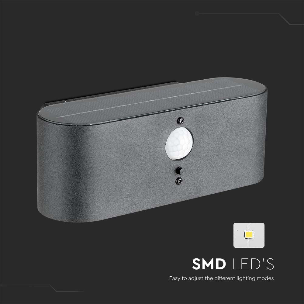 2.5W Lampa ścienna LED SMD solarna z czujnikiem PIR / Barwa: 3000K