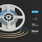 8W Taśma LED podwójne PCB / Barwa:3000K / IP20 / Zasilanie: 24V / Rolka:5m / Szerokość: 3mm