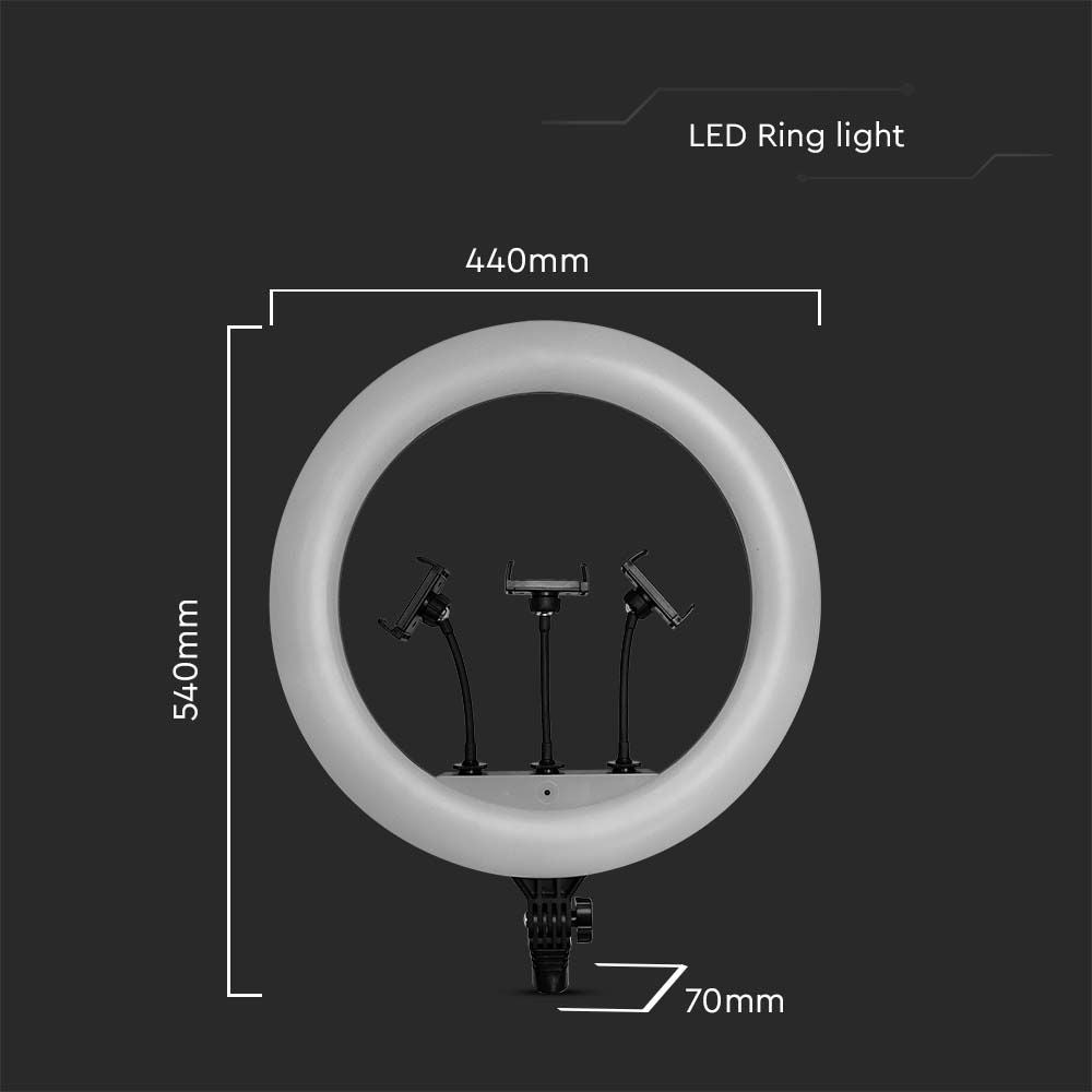 55W Lampa pierścieniowa LED z 3 uchwytami na telefony i pilotem / Barwa: 3200K-5800K